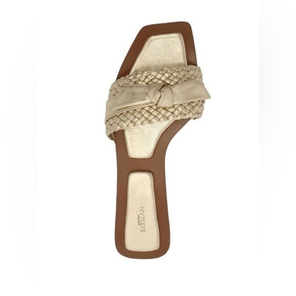 Alexandre Birman Clarita Bow Braided Metallic Leather Sandal Gold Size 7.5